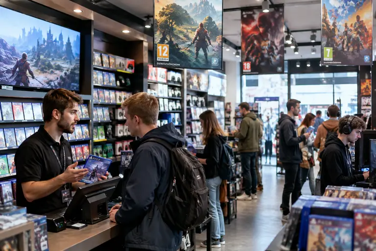 Game store dashboard and rating fields displayed on a developer workstation